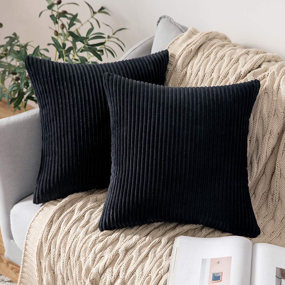 MIULEE Decorative Corduroy Throw Pillow Covers Set of 2 18x18 Dusty Blue