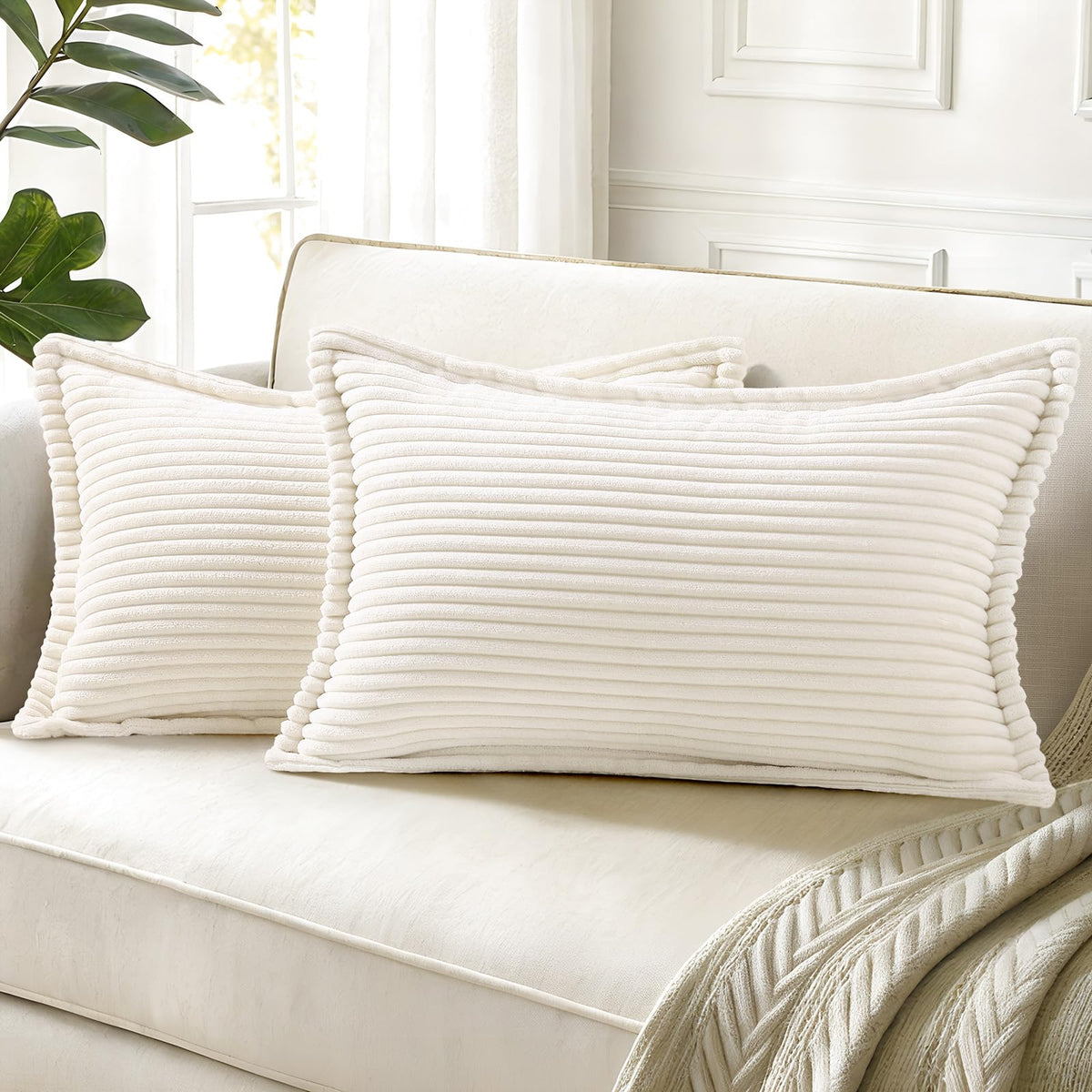 decorUhome Fall Corduroy Olive Green Throw Pillow Covers 18x18 Set of 2