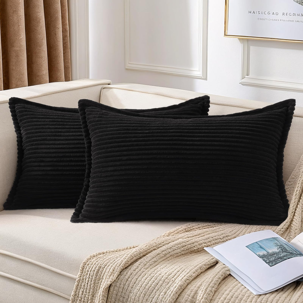 Mecatny Corduroy Fall Throw Pillow Covers 18x18 Set of 2 Olive Green