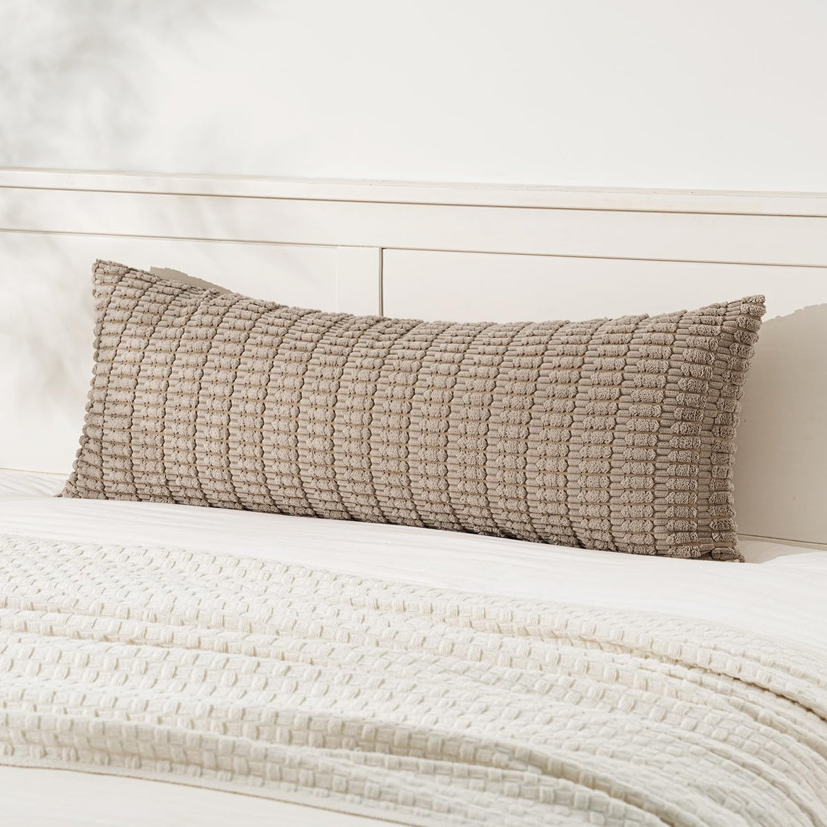 MIULEE Corduroy Decorative Throw Pillow Covers 20x20 Cream White Pack of 2