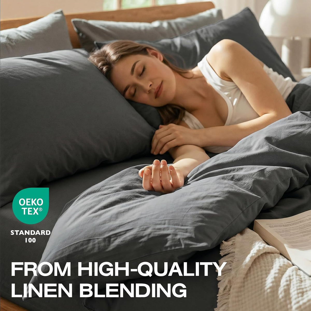 100% Linen Duvet Cover, Soft 3pcs Bedding Set with Zipper Closure, Natural Texture, Breathable for Hot Sleeper,Comforter Not Included(Dark Grey,King(104 * 90))