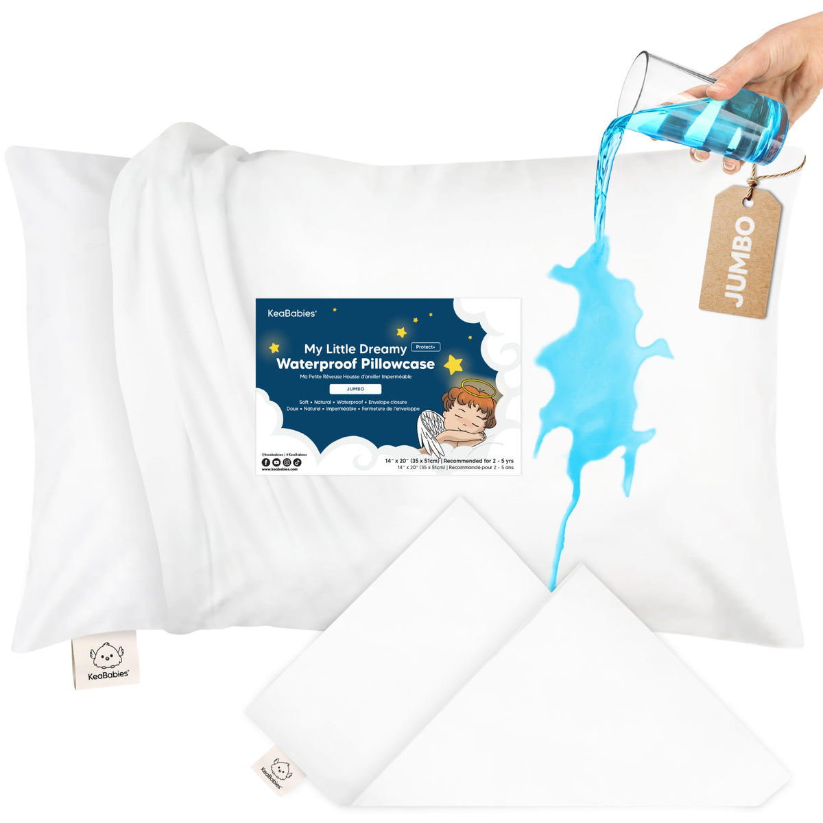 KeaBabies Toddler Pillowcase 13x18 Organic Cotton Cover, Soft White