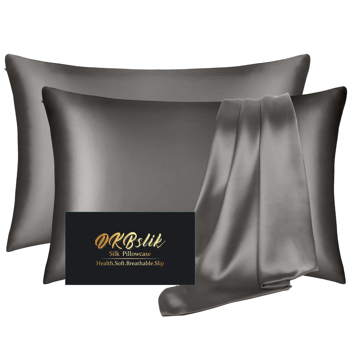 Silk Pillowcase for Hair and Skin, Mulberry Silk Pillow Cases Standard Size, Anti Acne Cooling Sleep Both Sides Natural Silk Satin Pillow Covers with Hidden Zipper, Gifts for Women Men, Ash Blue