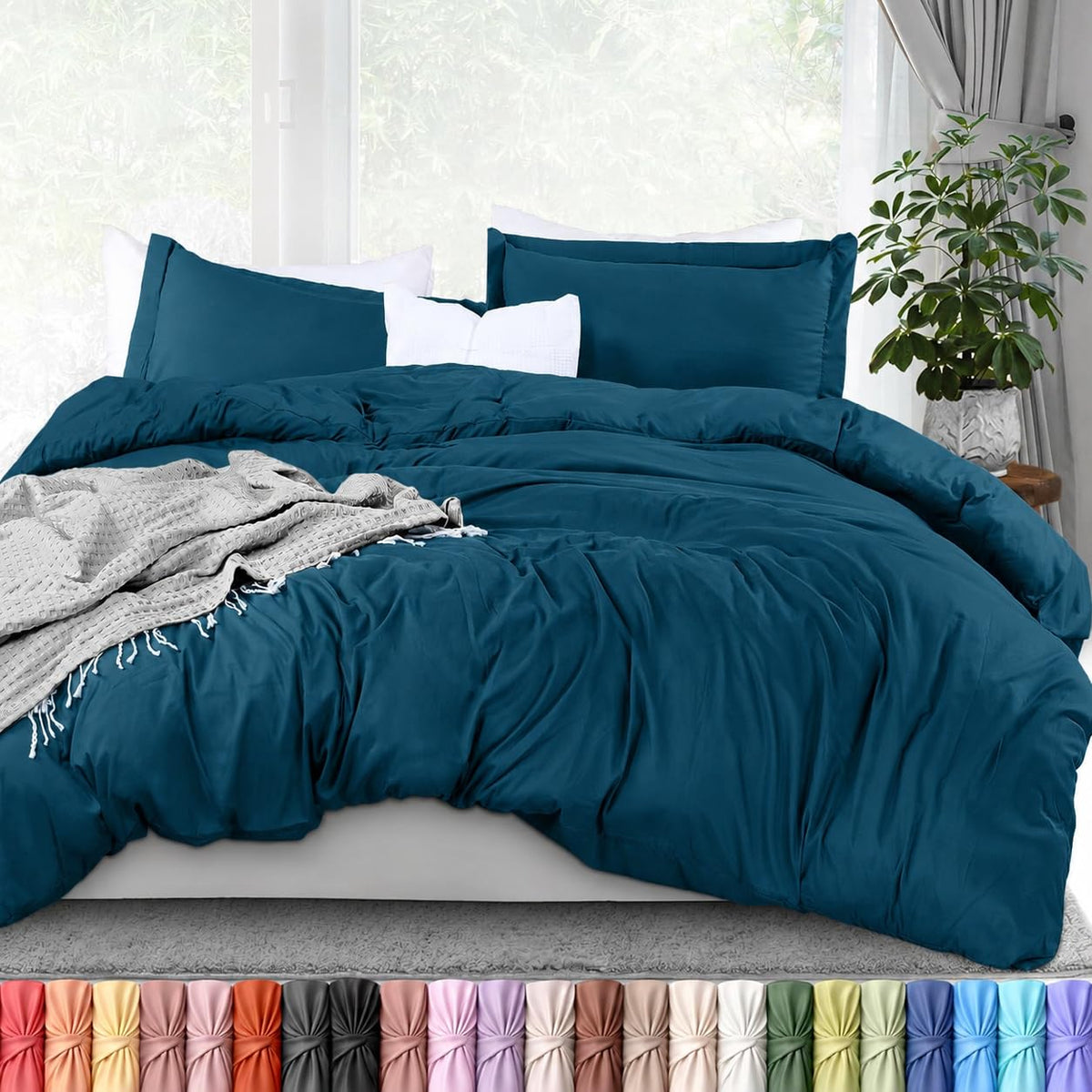 Duvet Cover Queen, 3 Piece Cotton Like Polyester with Zipper Closure, Black