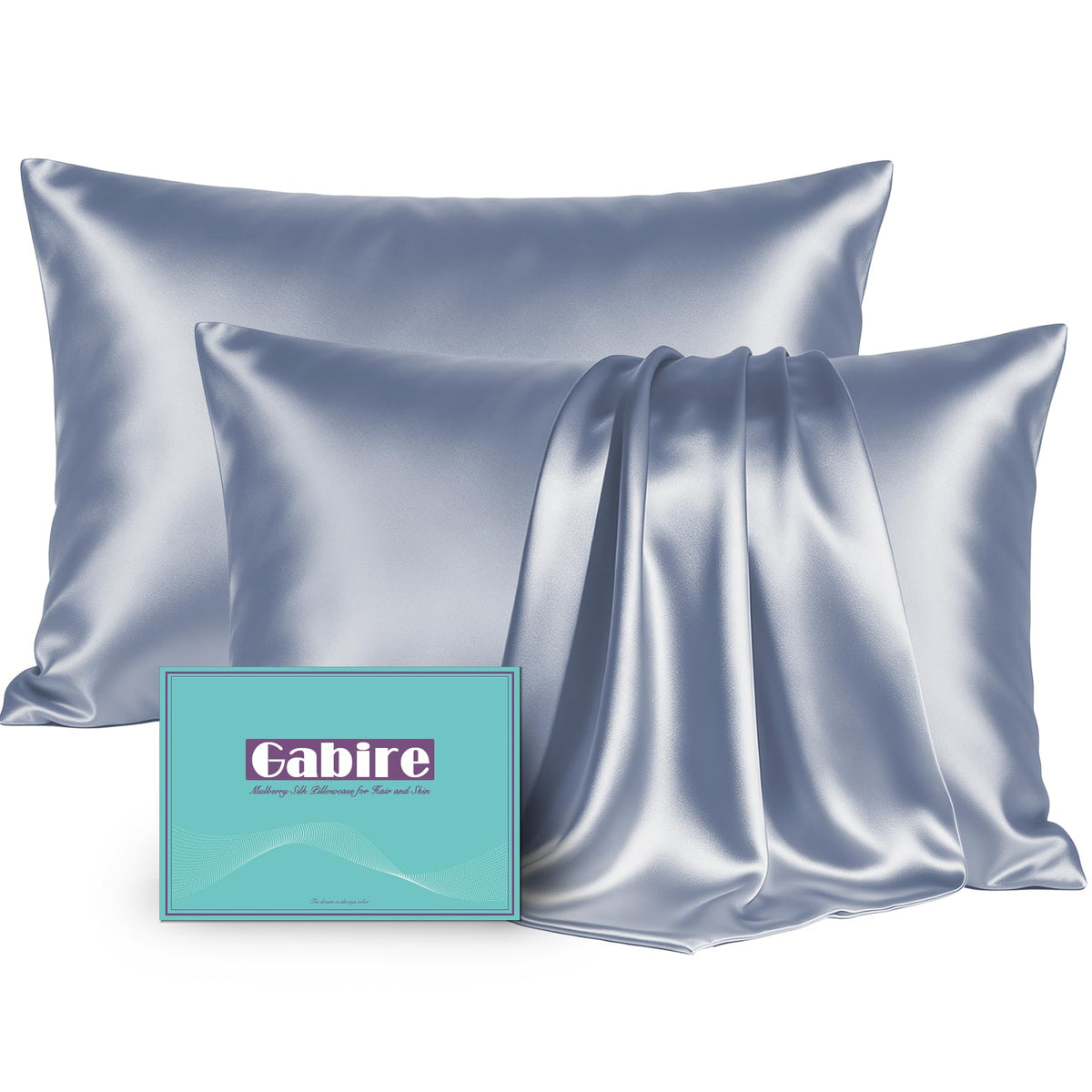 Gabire Mulberry Silk Pillow Cases Set of 2, Both Sides Real Silk Pillowcase for Hair and Skin Prevent Acne Pillowcase Organic Silk Pillowcase 2 Pack with Hidden Zipper, Black, Standard (20"×26")