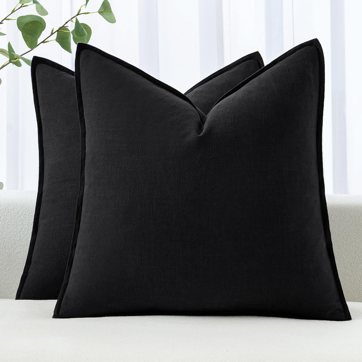 MIULEE Decorative Linen Pillow Covers 20x20 Inch Natural Beige