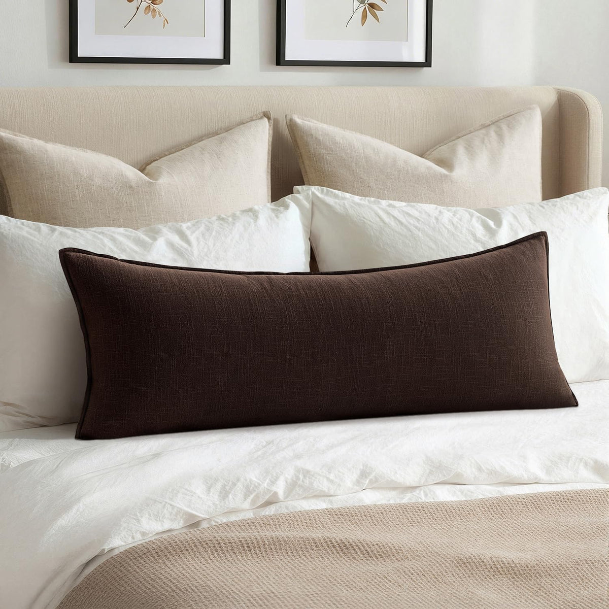 MIULEE Decorative Linen Lumbar Pillow Cover 14x36 Inch Natural Beige
