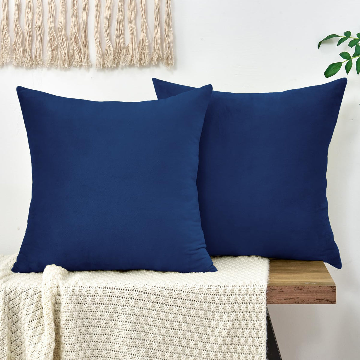 Throw Pillow Covers Mustard Yellow Set of 2 18x18 Inch Fall Pillow Covers, Soft Velvet Farmhouse Neutral Decorative Pillowcases for Couch Sofa Bed, Home Boho Decor, Modern Cushion Covers