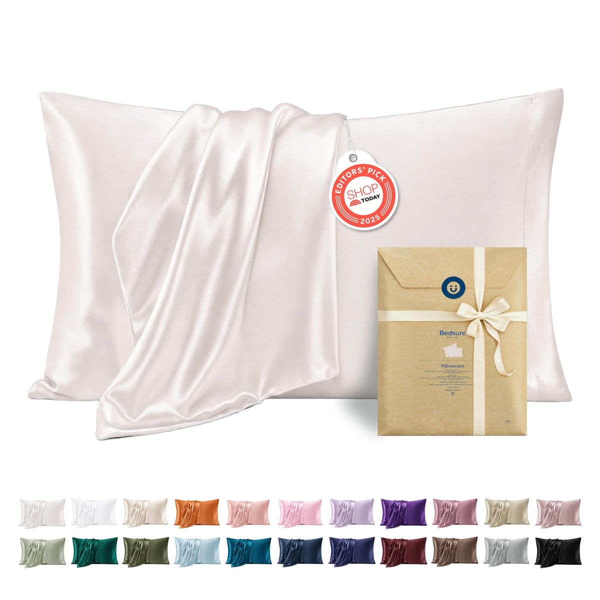 Bedsure Satin Pillowcases Queen Set of 2, Silky Pillow Cases, Dark Grey