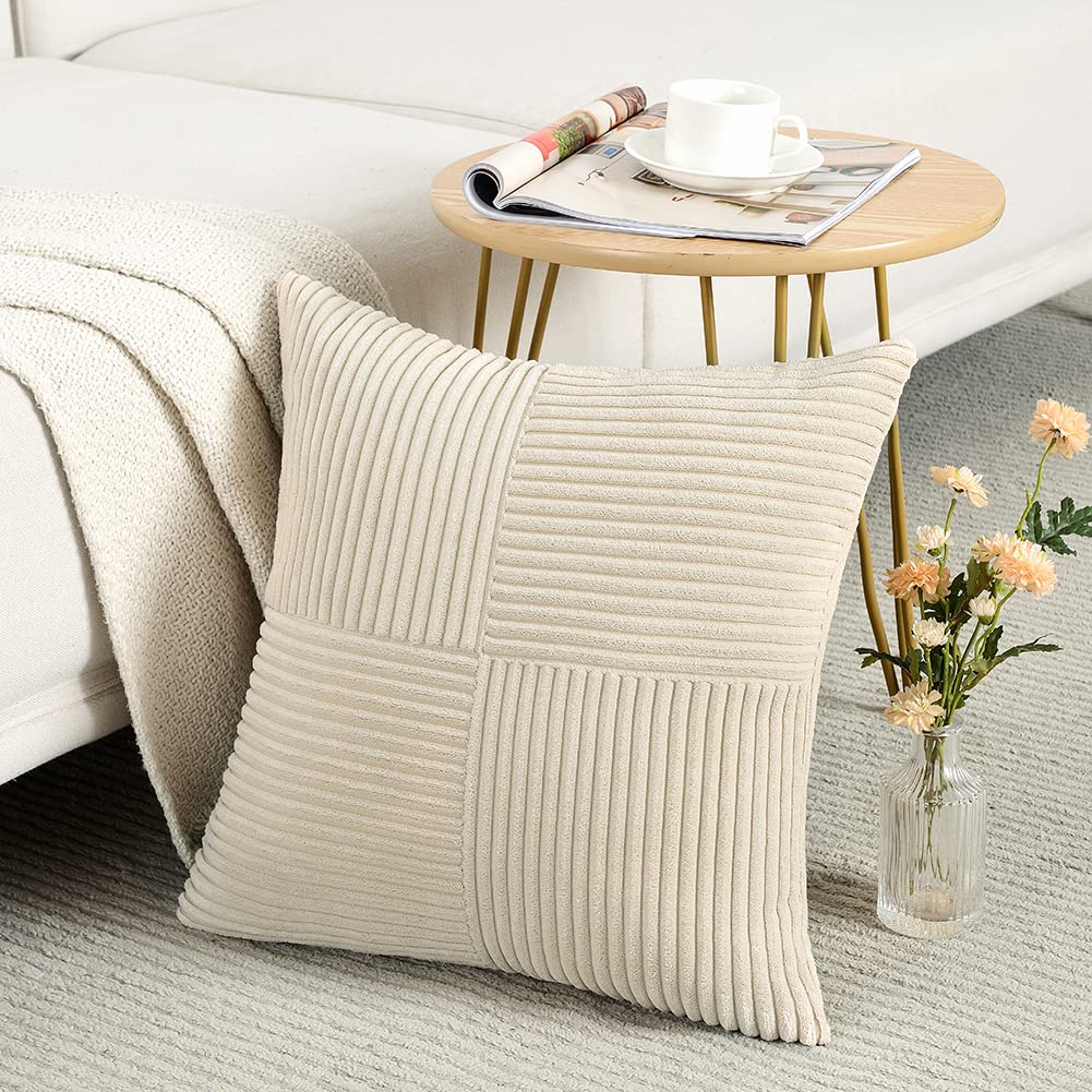 Fancy Homi Blush Pink Lumbar Decorative Throw Pillow Covers 12x20 Inch for Living Room Couch Bed, Rustic Farmhouse Boho Home Decor, Soft Striped Corduroy Rectangle Accent Cushion Case 30x50 cm