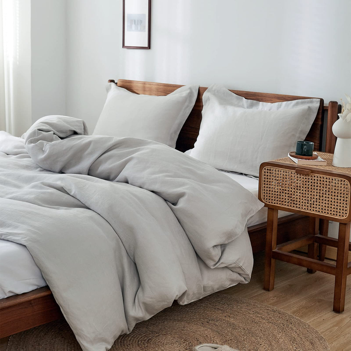Simple&Opulence 100% Linen Duvet Cover Set 3pcs Basic Style Natural French Washed Flax Solid Color Soft Breathable Farmhouse Bedding with Button Closure - Linen, King
