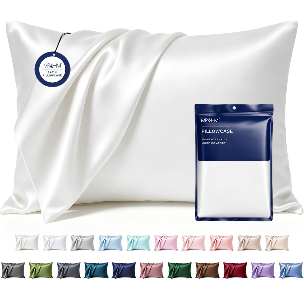MR&HM Satin Pillowcase 2 Pack, Queen Size 20"x30", Black