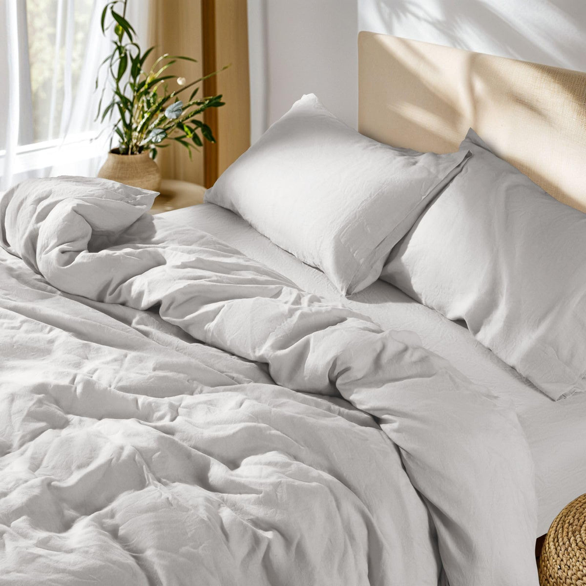 SONORO KATE 100% French Linen Queen Duvet Cover Set,Zipper Closure,3PC