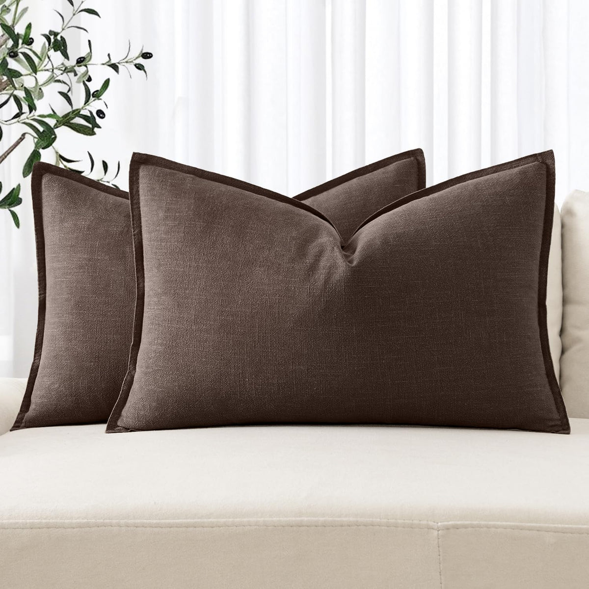 MIULEE Decorative Linen Euro Sham Pillow Covers 24x24 Natural Beige
