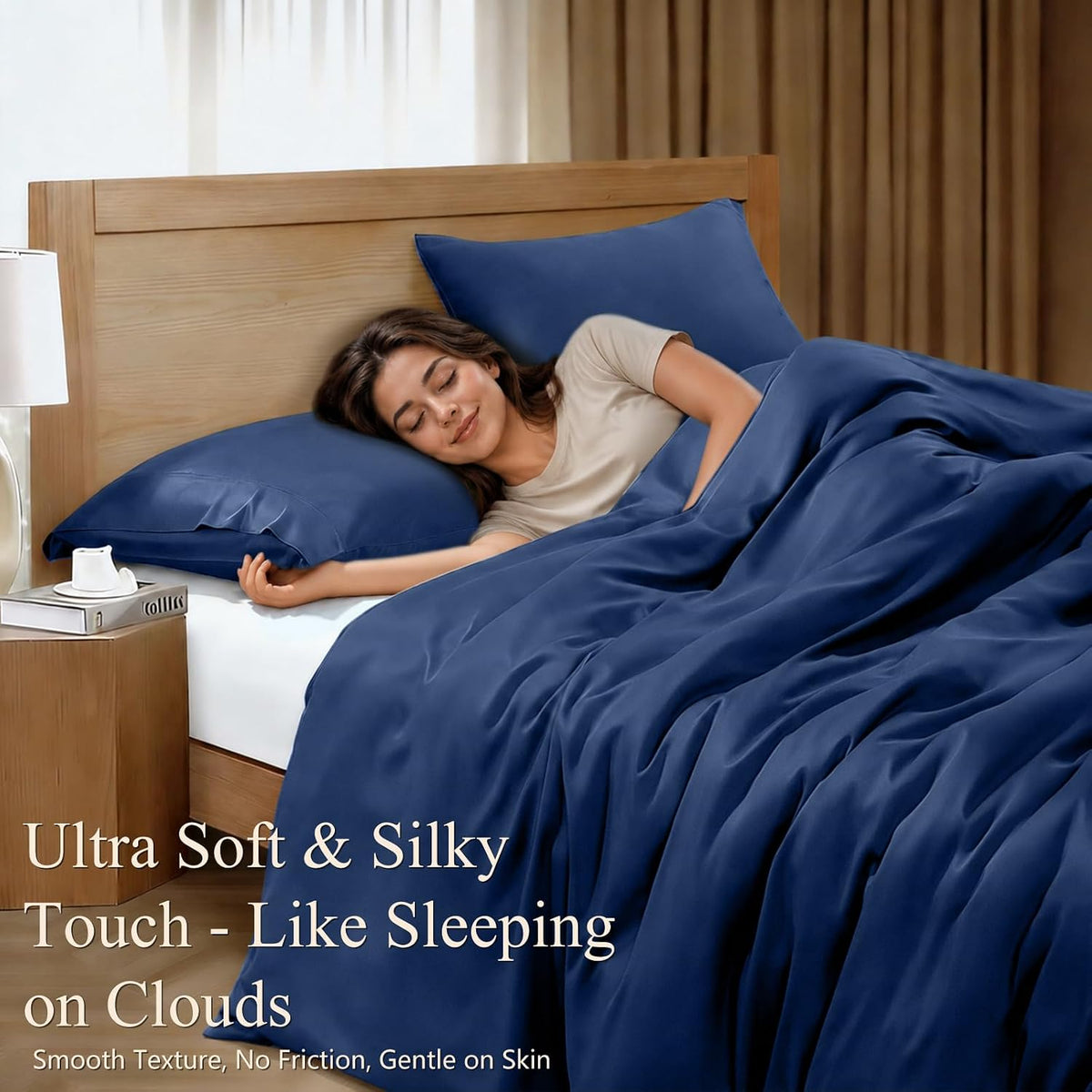 Queen Duvet Cover Set 3 Pieces, 100% Organic Viscose derived from Bamboo, Luxuriously Soft & Cooling, 1 Duvet Cover and 2 Pillowcases, 90" x 90"(Queen, Navy)