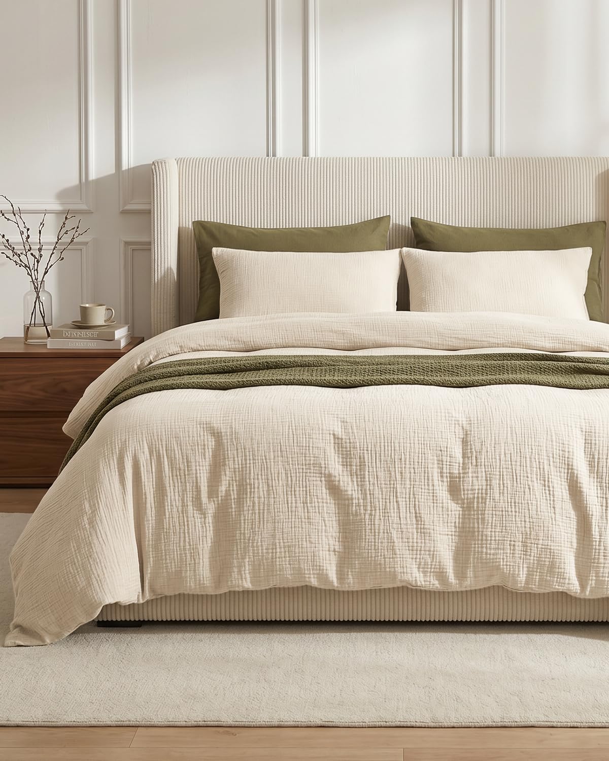 SE SOFTEXLY Muslin Duvet Cover Queen Size, 100% Washed Cotton Duvet Cover Set, Ultra Soft Comforter Cover Linen Like, 3 Pieces Minimalist Gauze Duvet Cover with 2 Pillowcases, 90"x90", White
