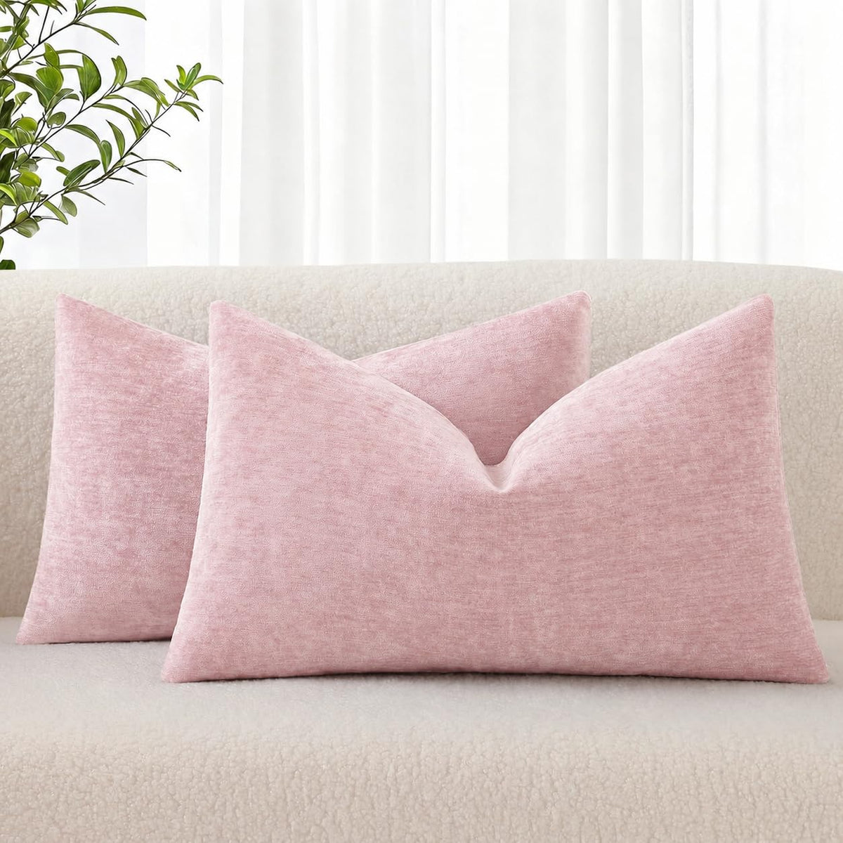 decorUhome Soft Chenille Blush Pink Throw Pillow Covers 18X18 Set of 2
