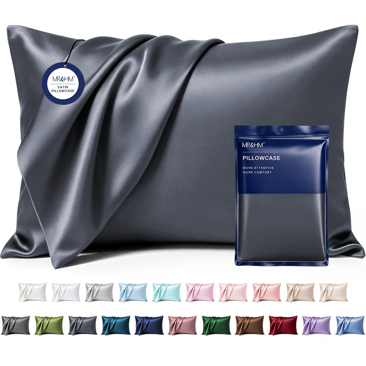 MR&HM Satin Pillowcase 2 Pack, Queen Size 20"x30", Black