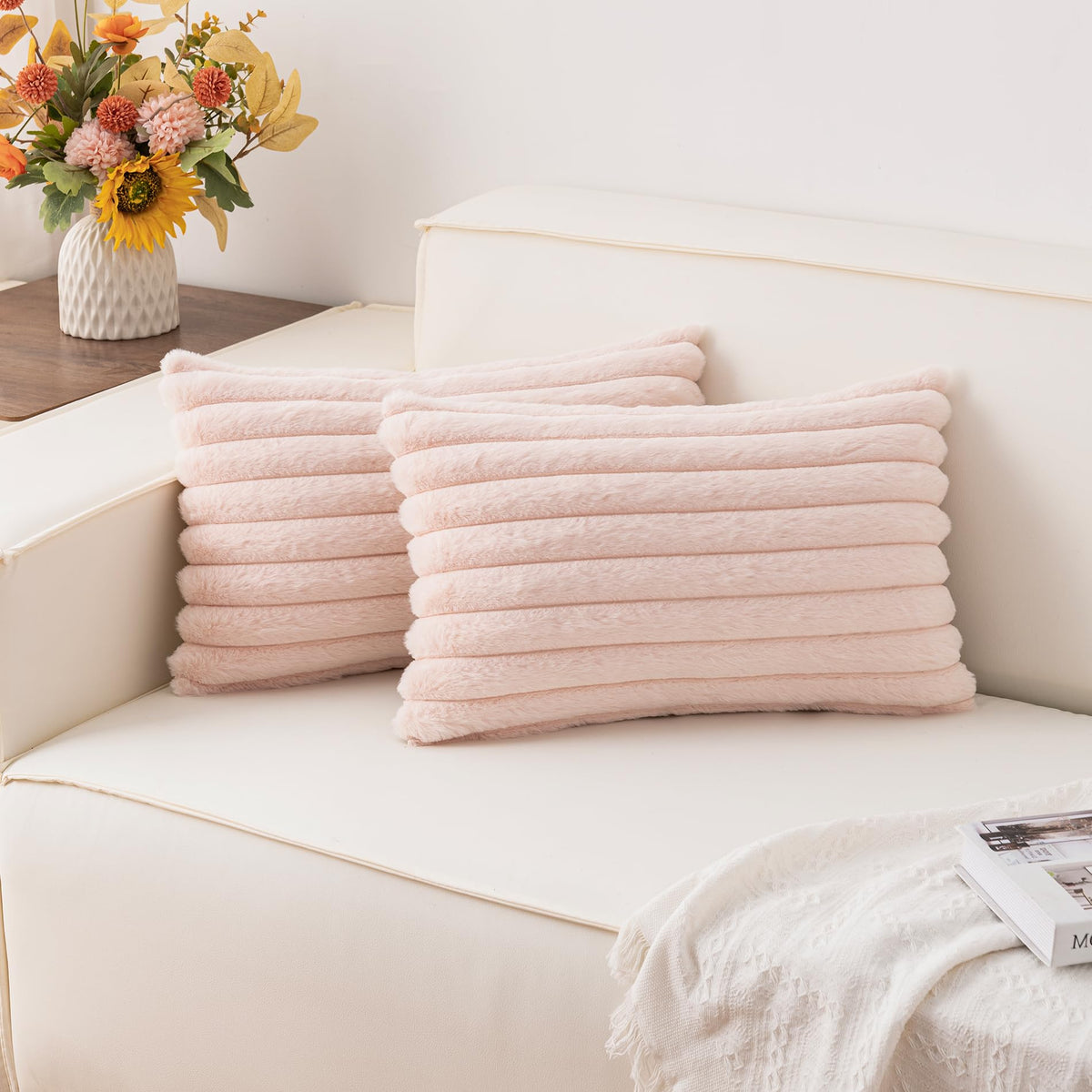 Aegero Pack of 2 Faux Fur Christmas Throw Pillow Covers 18x18 Inch, Pink
