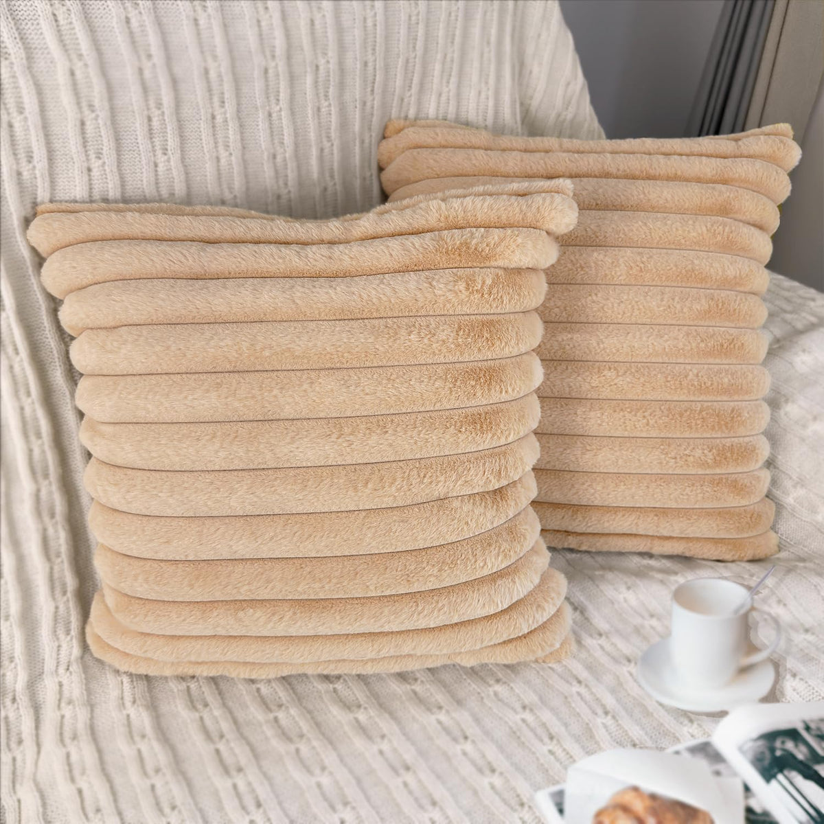 2 Pack 18x18 Pillow Cover Velvet Pillow Covers, Faux Fur Square Throw Pillow Covers for Living Room Decorations Throw Pillow Case, Throw Pillow Cover Cushion Cover for Home Sofa Bedroom Car, Grey