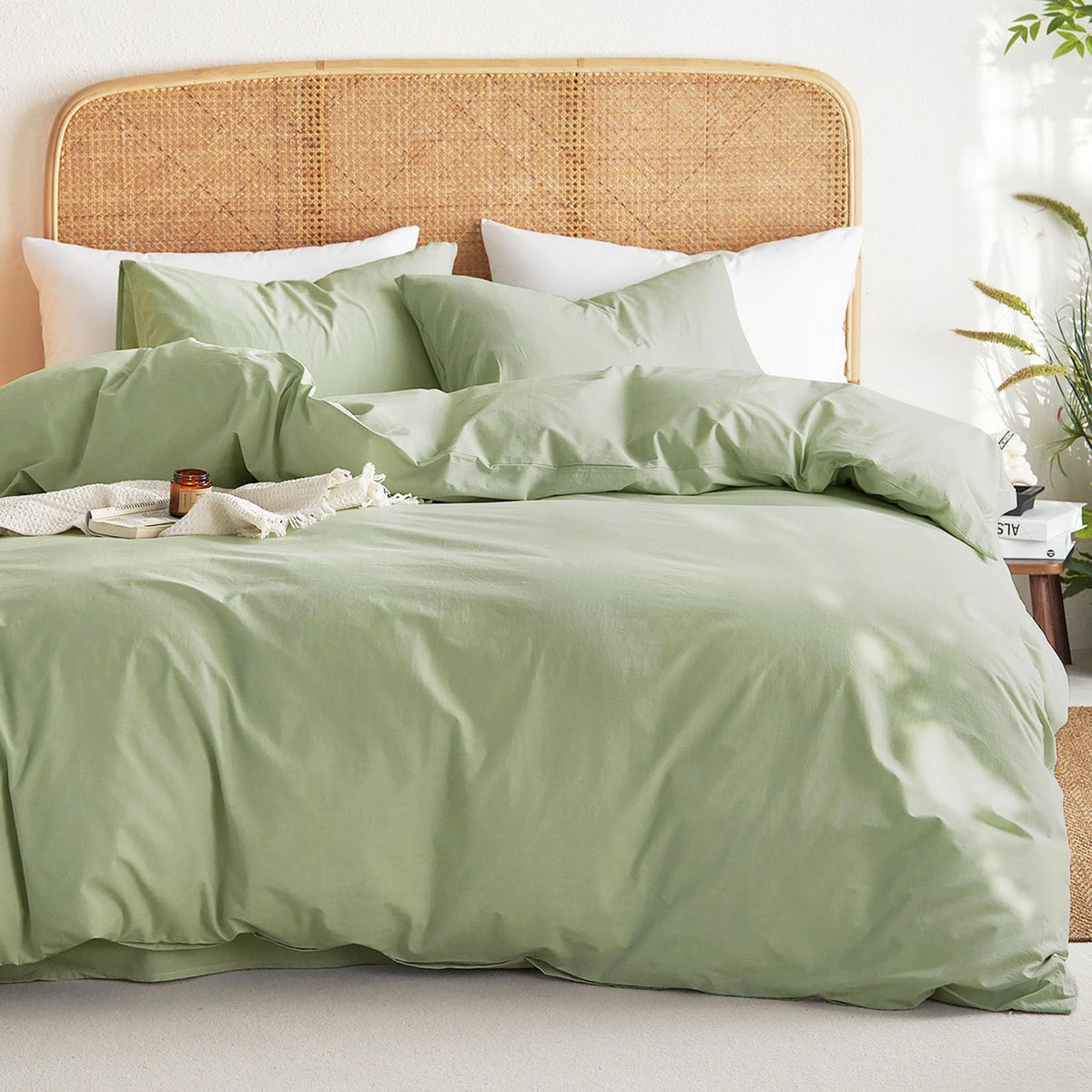 Wake In Cloud - Cotton Duvet Cover Set, 100% Washed Cotton, Linen Like Textured, Breathable Durable Comfy Farmhouse Neutral Bedding Set, 3 Pieces, Denim Blue, Queen Size