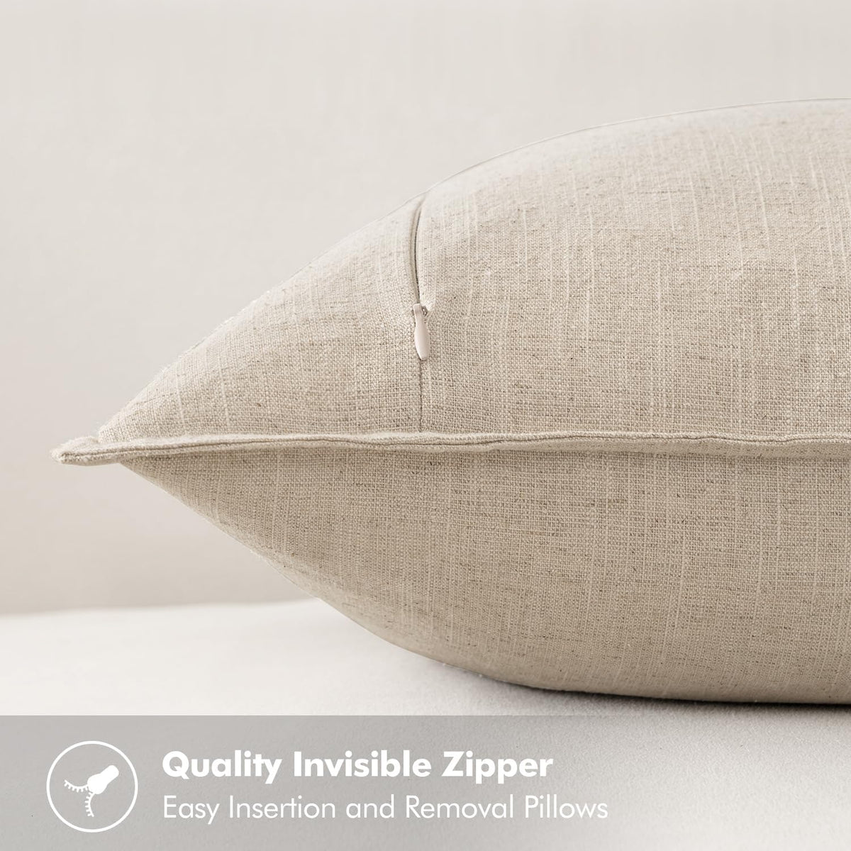 MIULEE Decorative Linen Euro Sham Pillow Covers 24x24 Natural Beige