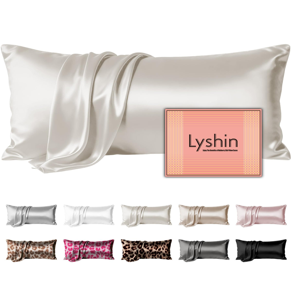 LYSHIN White Silk Pillow Cases Standard Size with Hidden Zipper