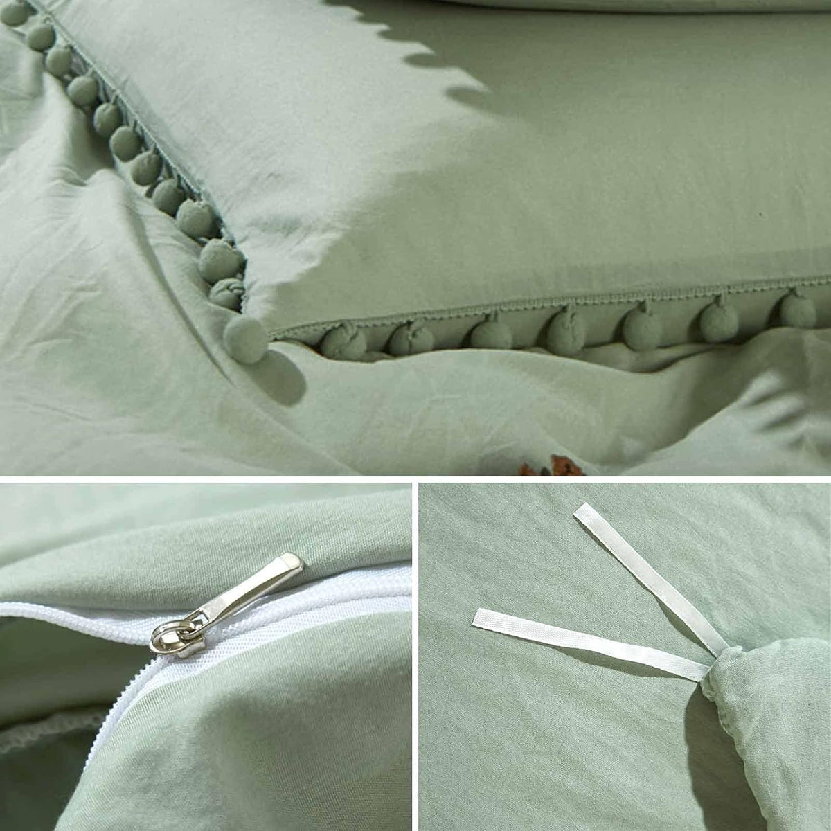 ETDIFFE Sage Green Boho Duvet Cover Set Queen Size, 3 Piece, 90x90 Inch