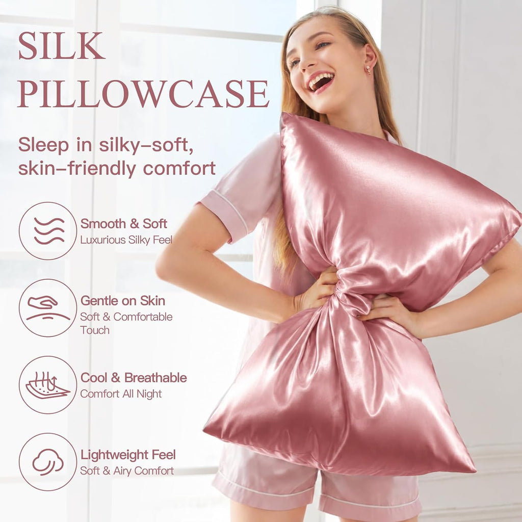INSSL Silk Pillowcase for Women, Mulberry Silk Pillowcase for Hair and Skin and Stay Comfortable and Breathable During Sleep (Standard, Coral)