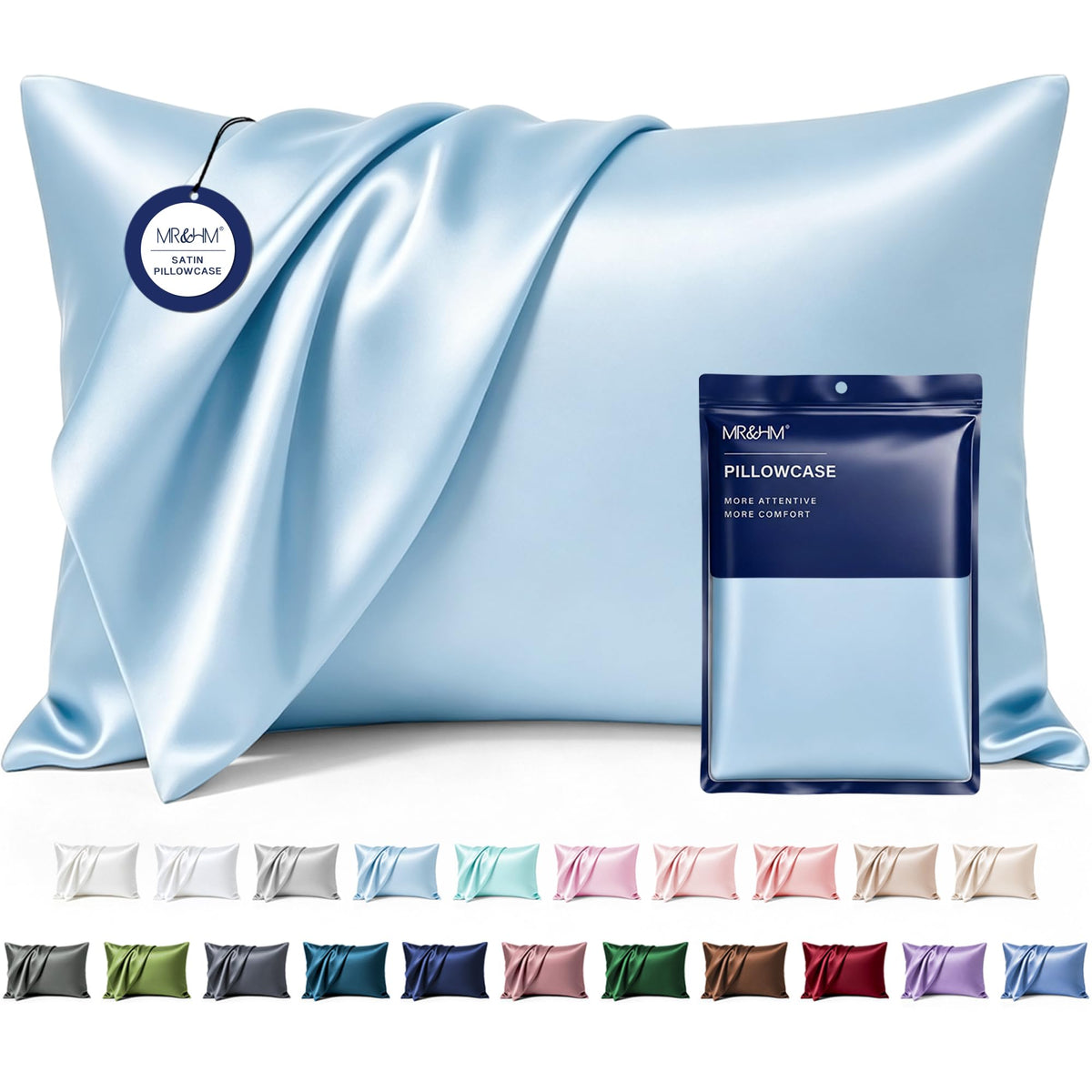 MR&HM Satin Pillowcase 2 Pack, Queen Size 20"x30", Black