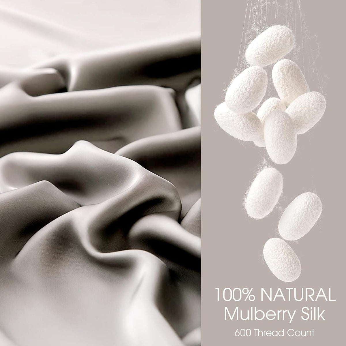 100% Silk Pillow Cases 2 Pack Queen Size Mulberry Silk Pillowcase for Hair and Skin Set of 2 Highest Grade 6A Silk Soft Breathable Cooling with Hidden Zipper, Grey