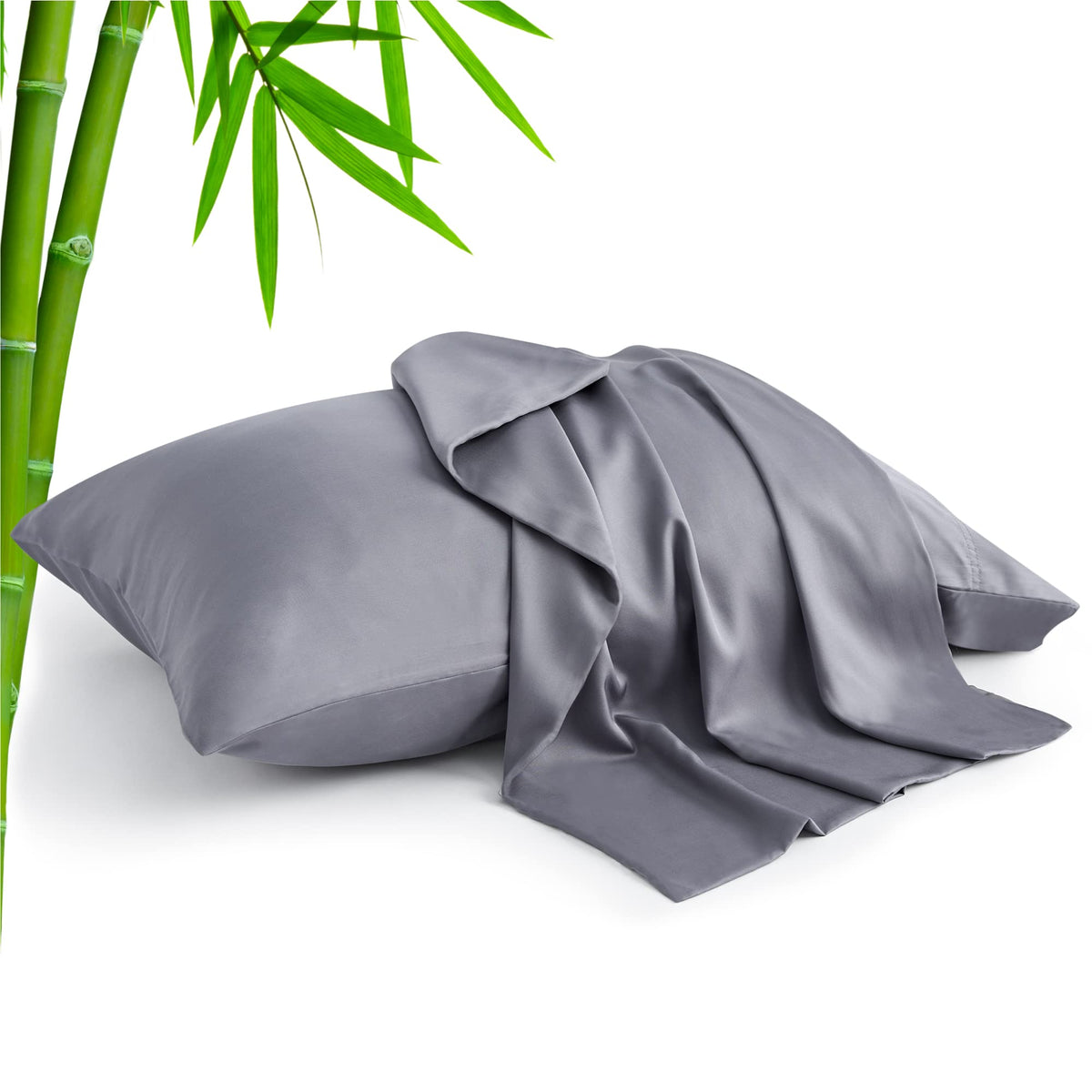 BEDELITE Cooling Pillow Cases Queen Size Set of 2, Rayon from Bamboo, Grey
