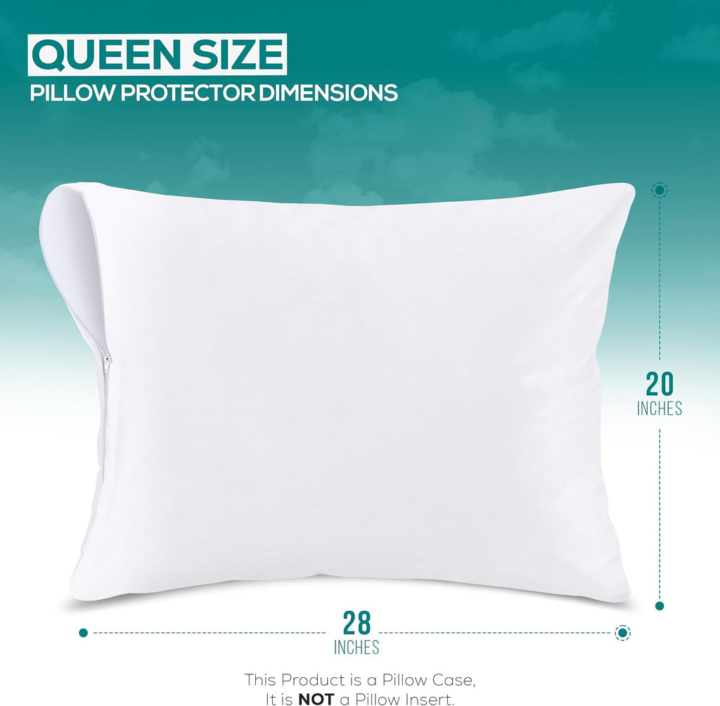 Set of 2 Pillow Protectors with Zipper Queen Size, Pillow Covers
