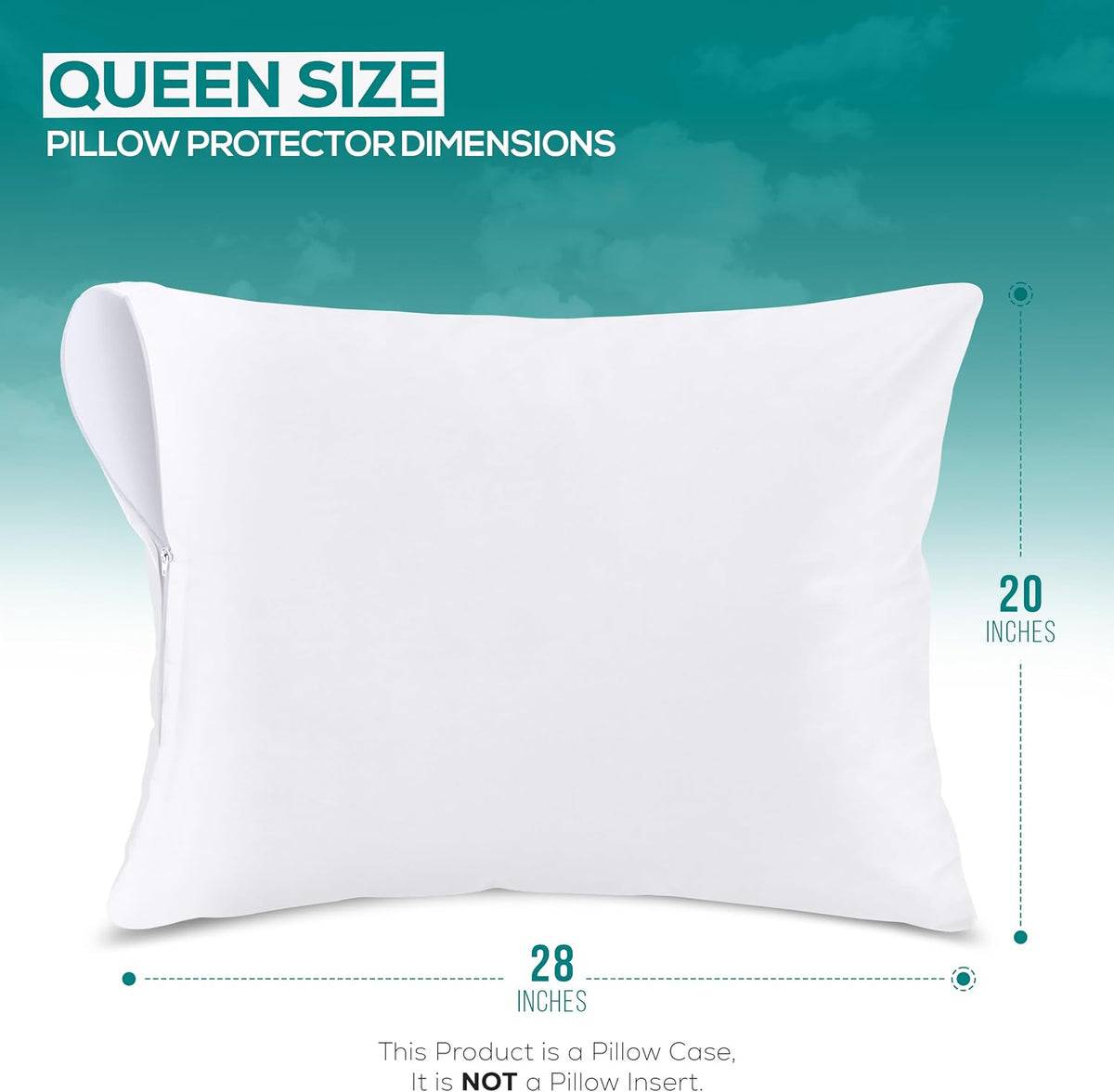 Set of 2 Pillow Protectors with Zipper Queen Size, Pillow Covers