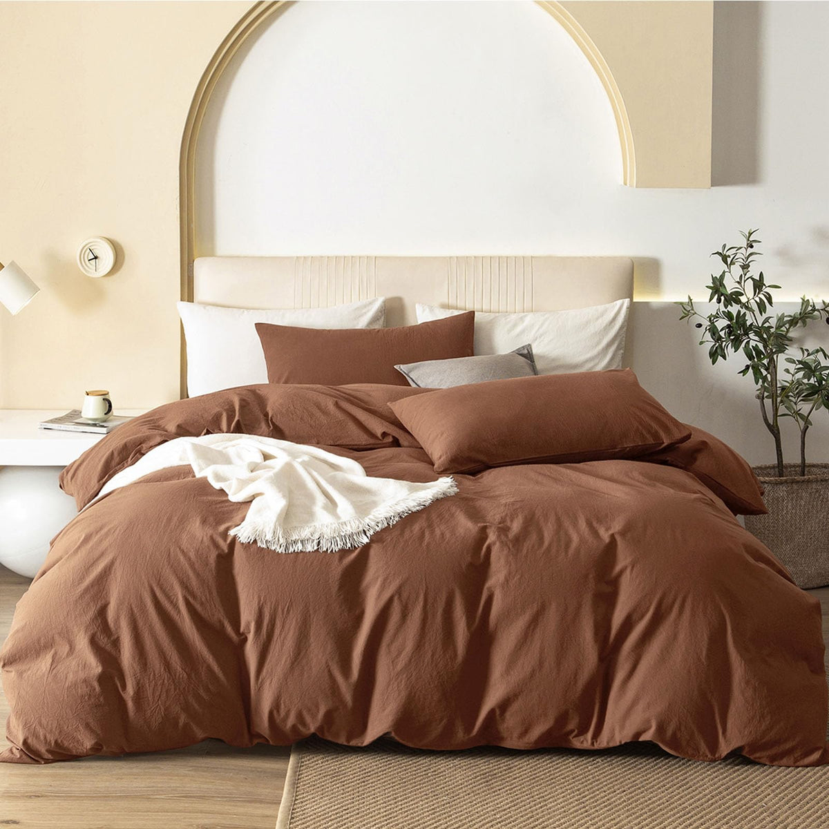 JIYUAN Queen Washed Cotton Duvet Cover Set, 3-Piece, Relaxed Linen Feel