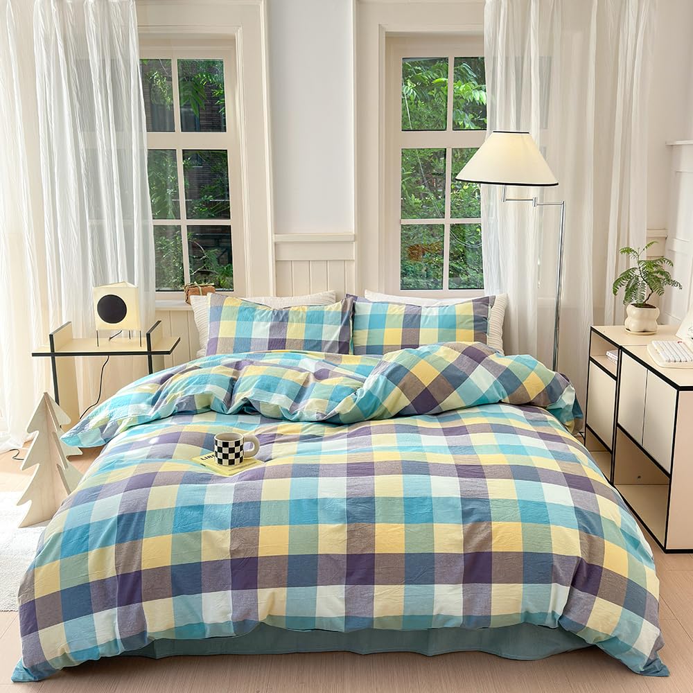 FACE TWO FACE Bedding Duvet Cover Set100% Washed Cotton Duvet Cover Linen Like Textured Breathable Durable Soft Comfy (Full, White)