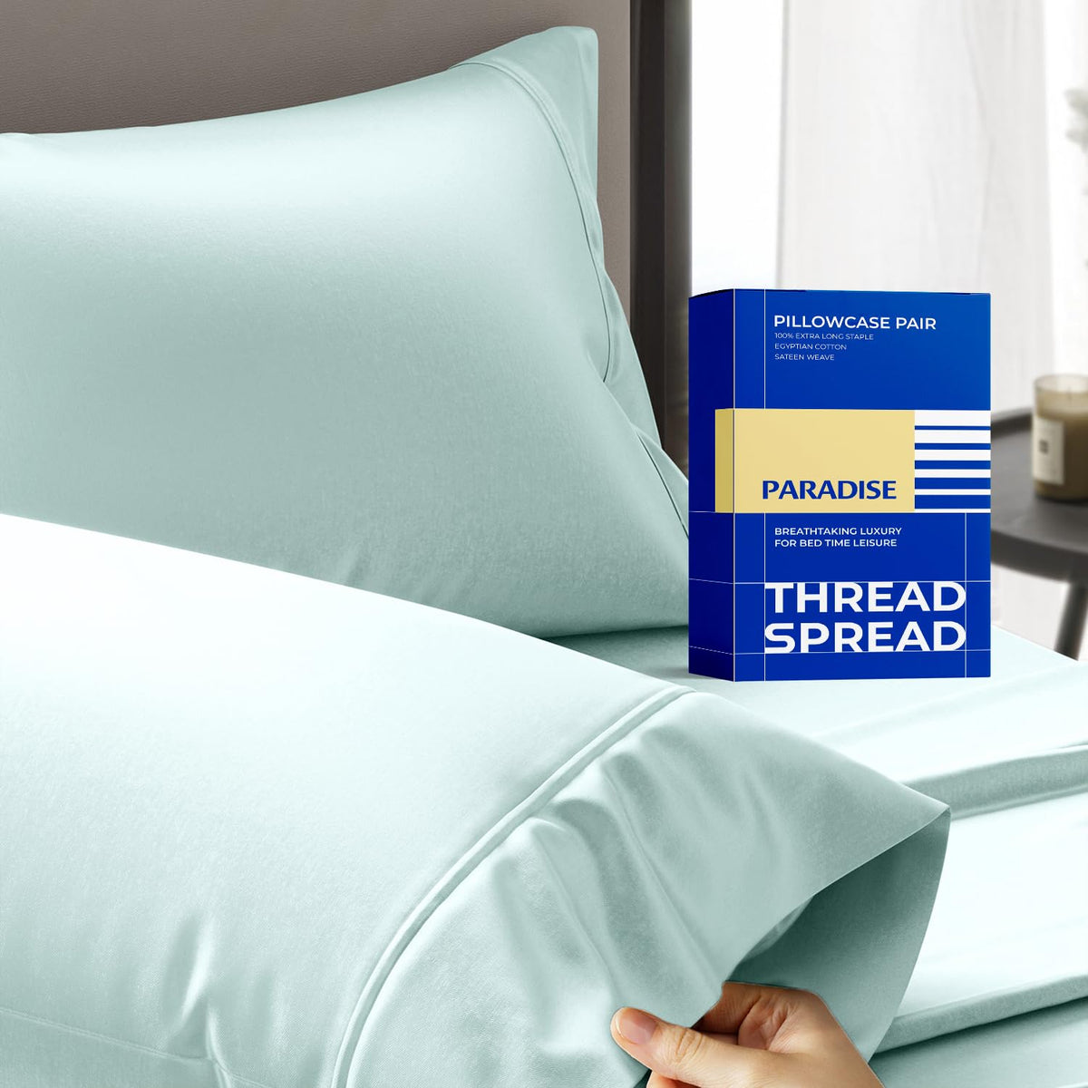 Thread Spread 100% Egyptian Cotton Pillow Cases Queen Size Set of 2 - Luxury 1000 Series Paradise Collection Queen Pillow Cases (White), Soft Cooling Sateen Hotel Egyptian Cotton Pillowcases