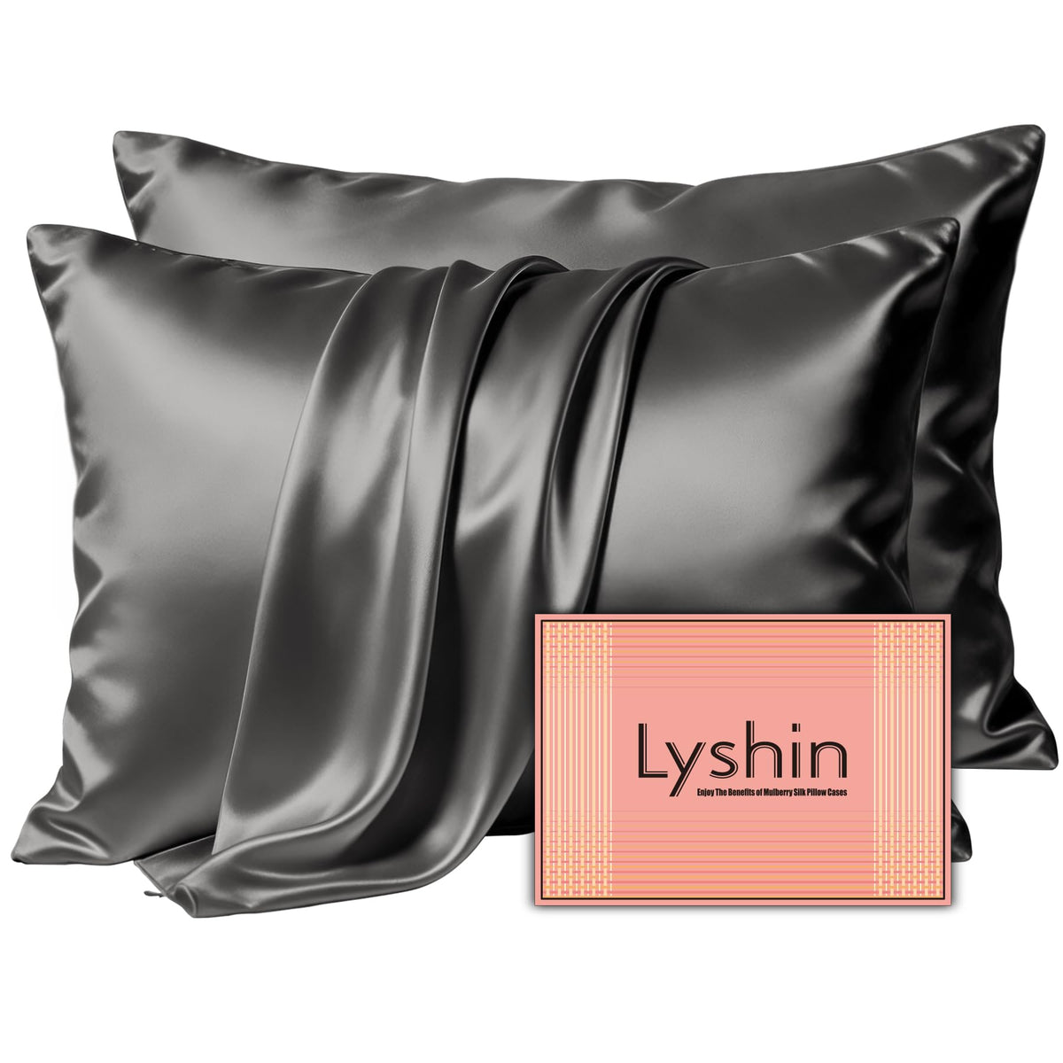 LYSHIN White Silk Pillow Cases Standard Size with Hidden Zipper