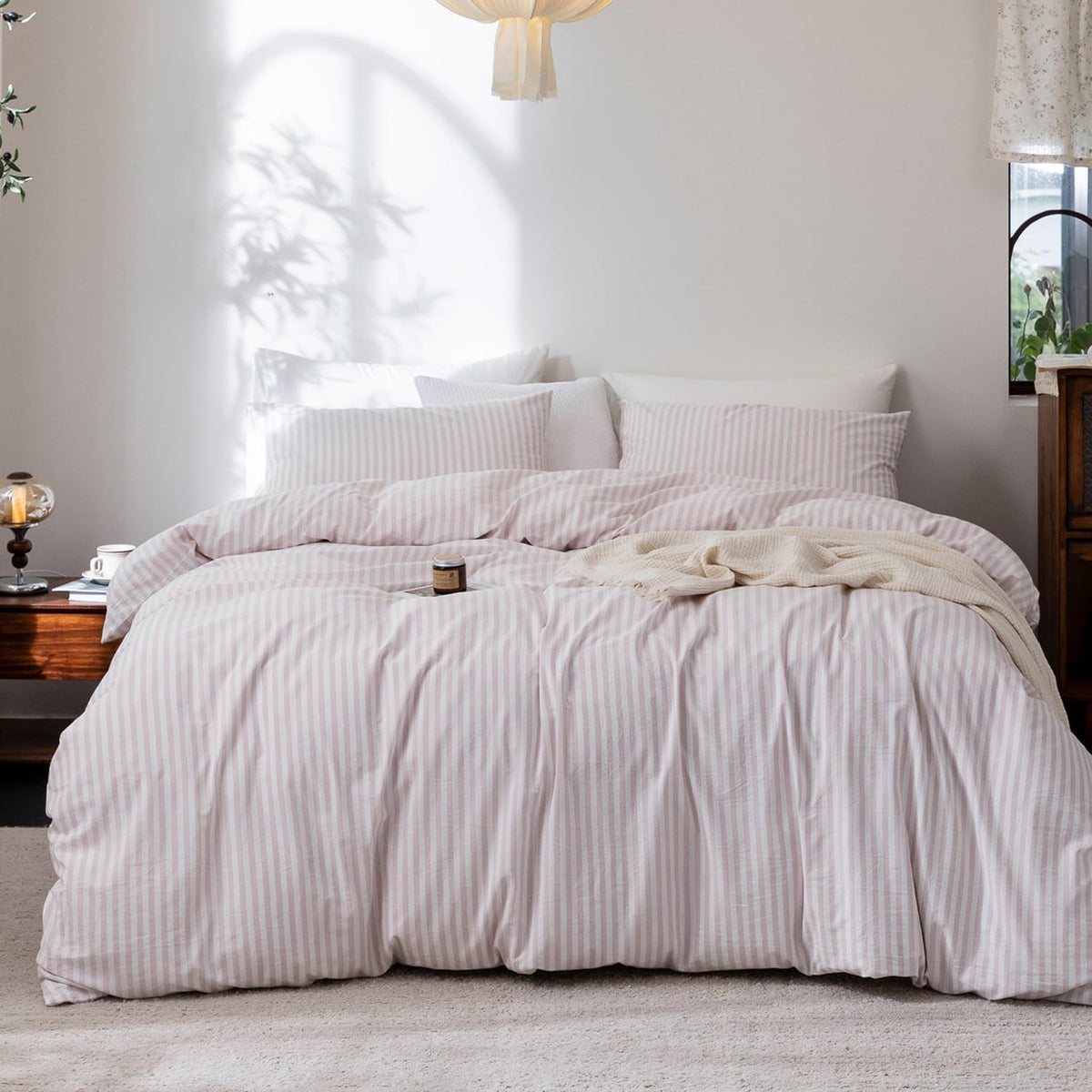 FOSSA Duvet Cover Set 100% Washed Cotton Linen Feel Queen