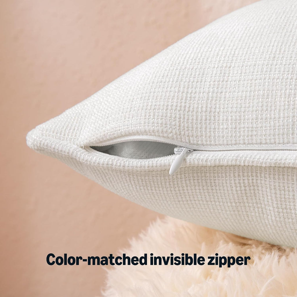 Amazon Basics Faux Linen Throw Pillow Covers with Hidden Zipper Closure, 18 × 18in, White, Pack of 2
