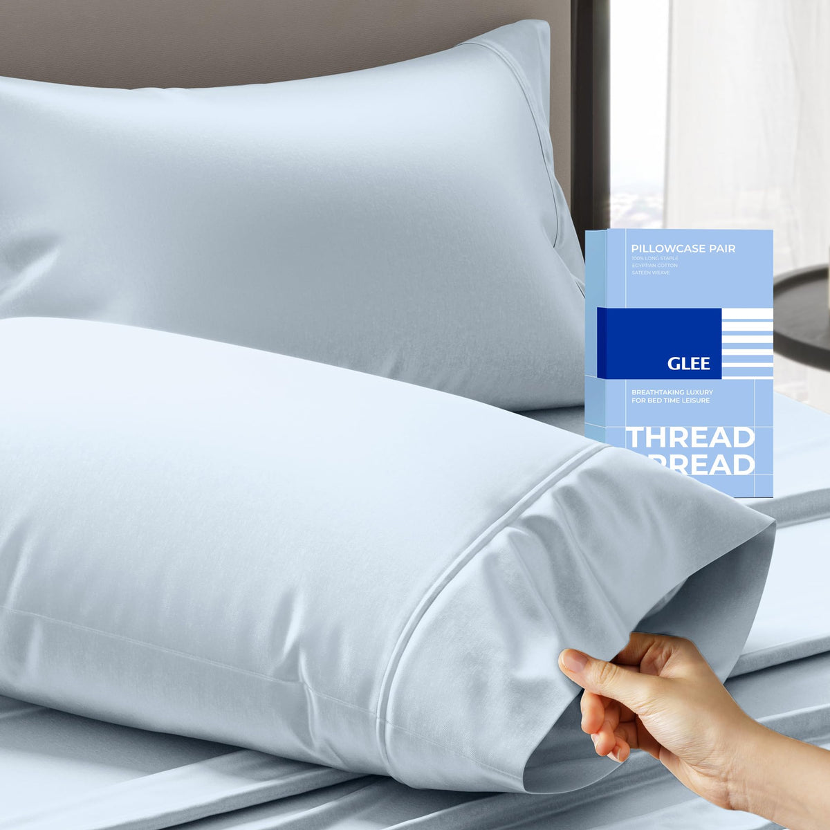 THREAD SPREAD 100% Cotton Pillow Cases Queen Size Set of 2 - Luxury 400 Thread Count Queen Pillow Cases (White), Soft Cooling Breathable Hotel Cotton Pillowcases, Fits Standard Pillows