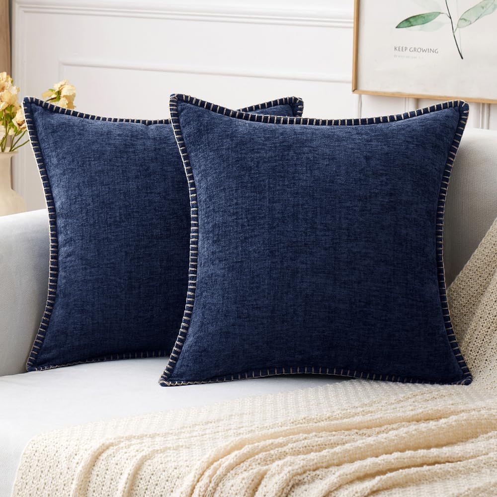 MIULEE Decorative Couch Throw Pillow Covers 18x18 Inch Navy 2 Pack