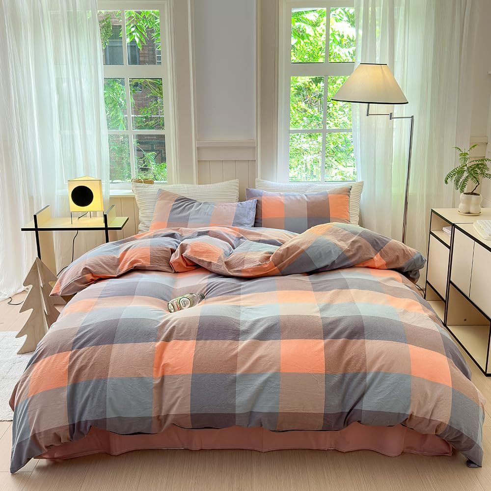 FACE TWO FACE Bedding Duvet Cover Set100% Washed Cotton Duvet Cover Linen Like Textured Breathable Durable Soft Comfy (Full, White)