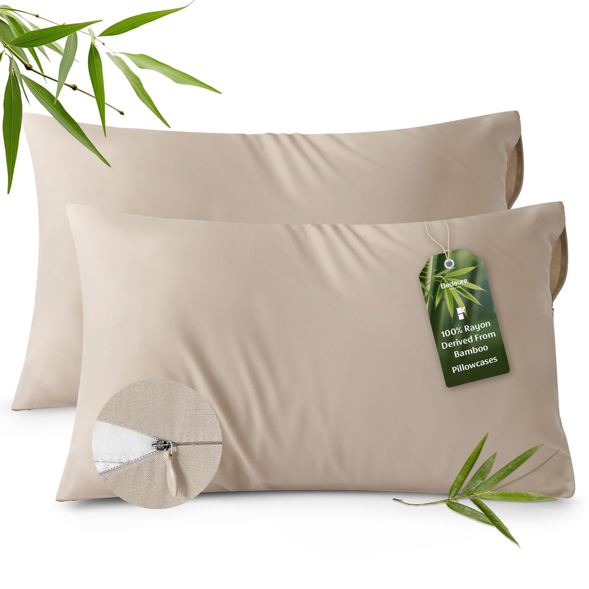 Bedsure Zipper Pillow Cases Standard Size from Rayon Derived from Bamboo