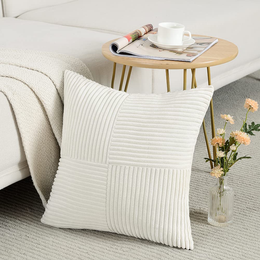 Fancy Homi Blush Pink Lumbar Decorative Throw Pillow Covers 12x20 Inch for Living Room Couch Bed, Rustic Farmhouse Boho Home Decor, Soft Striped Corduroy Rectangle Accent Cushion Case 30x50 cm
