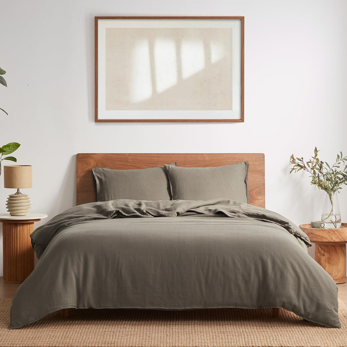 DAPU 100% French Linen Duvet Cover 3Pcs Set, 170GSM Linen Bedding, Queen