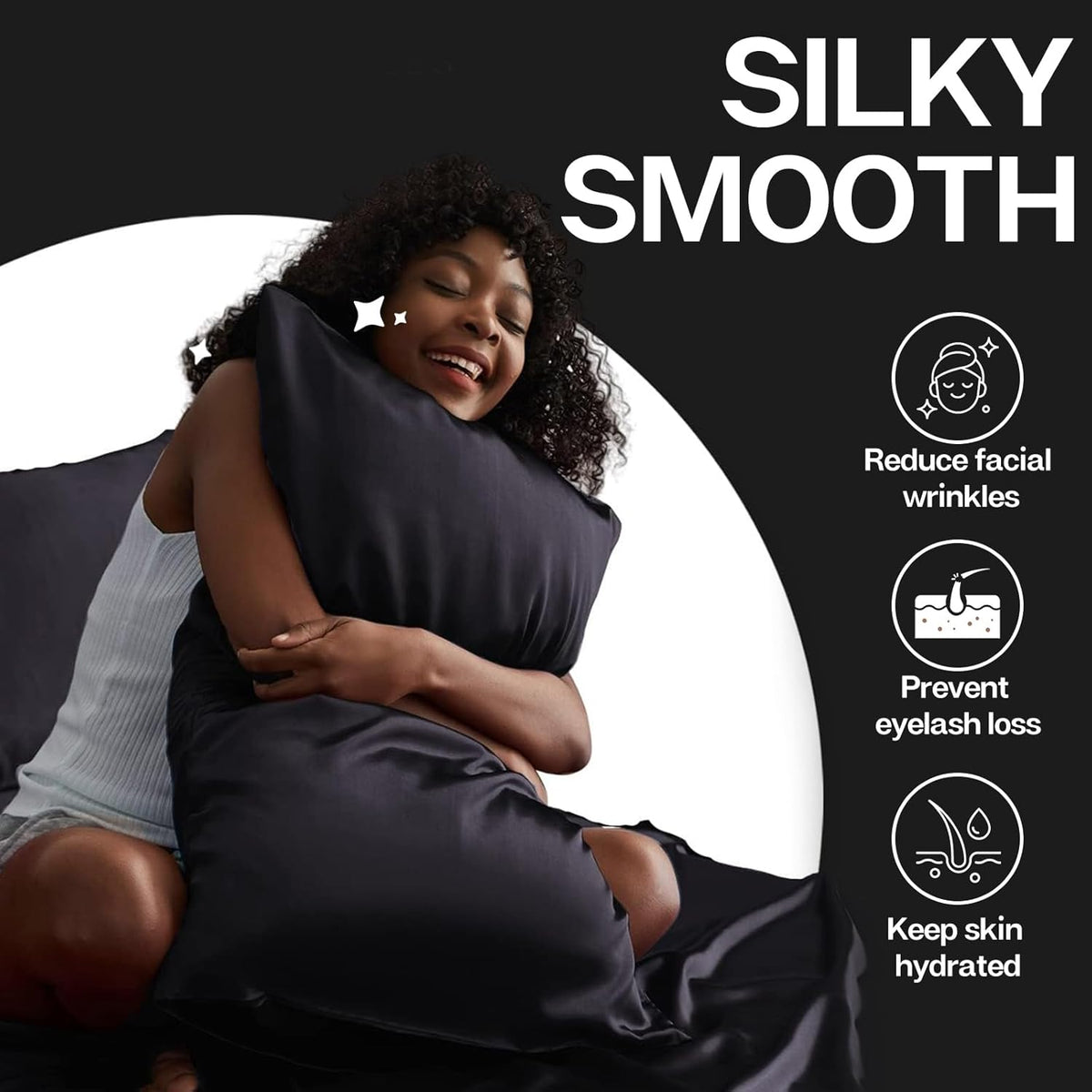 MR&HM Satin Pillowcase 2 Pack, Queen Size 20"x30", Black