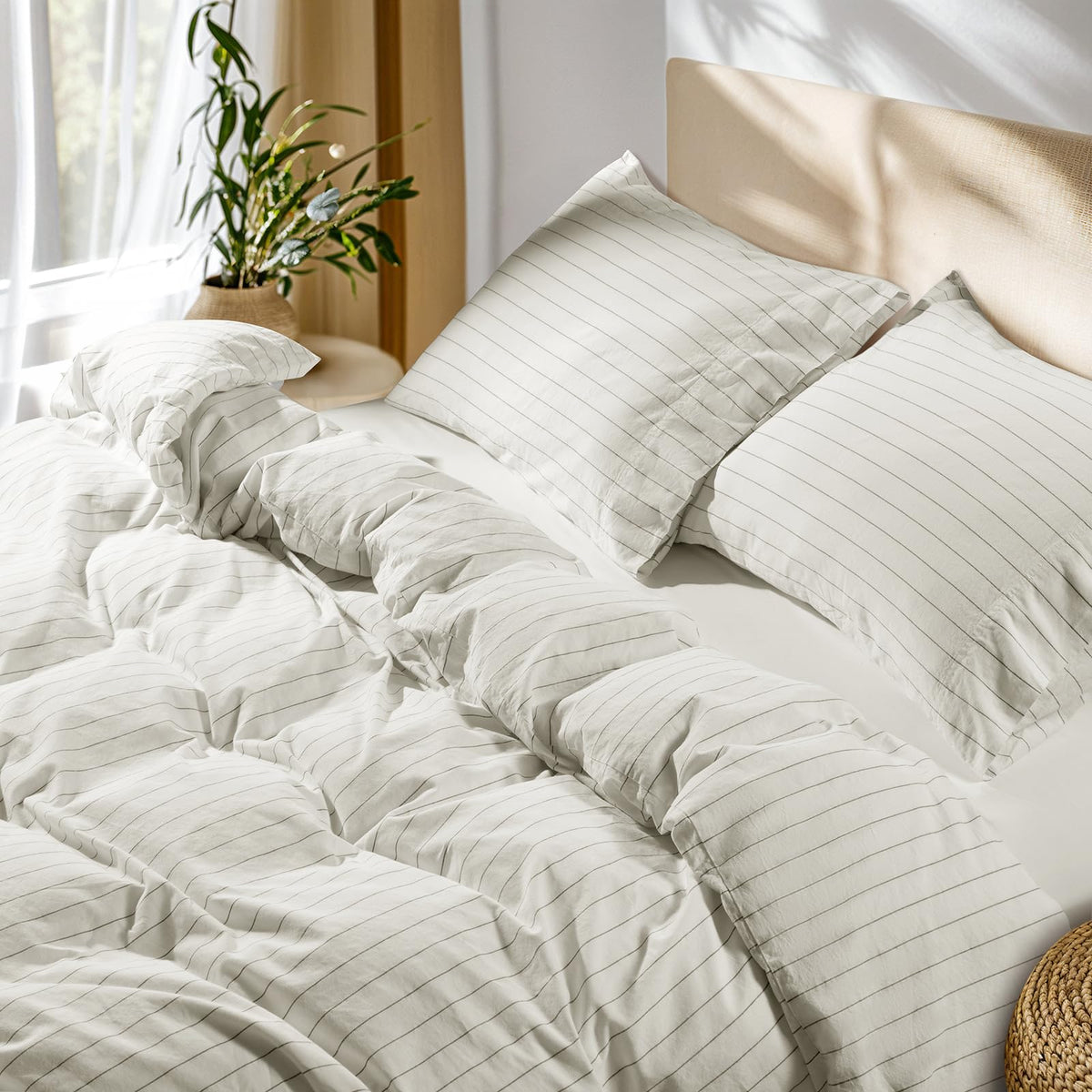 SONORO KATE 100% French Linen Queen Duvet Cover Set,Zipper Closure,3PC