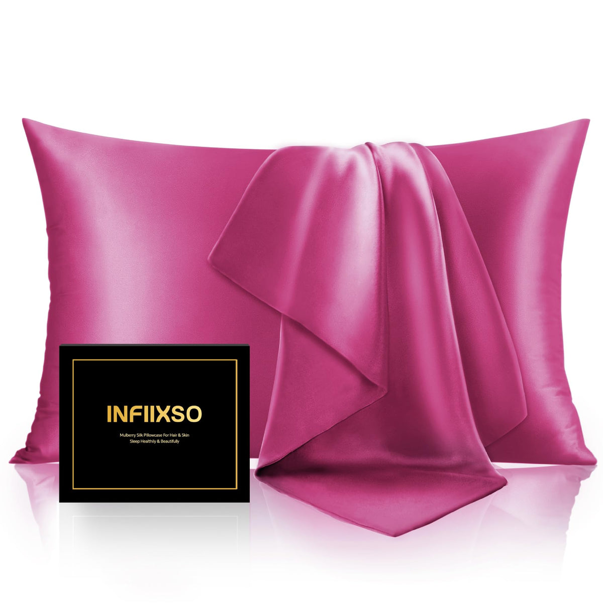 INFIIXSO Silk Pillow Cases 2 Pack, Standard Size, Hidden Zipper, Light Grey