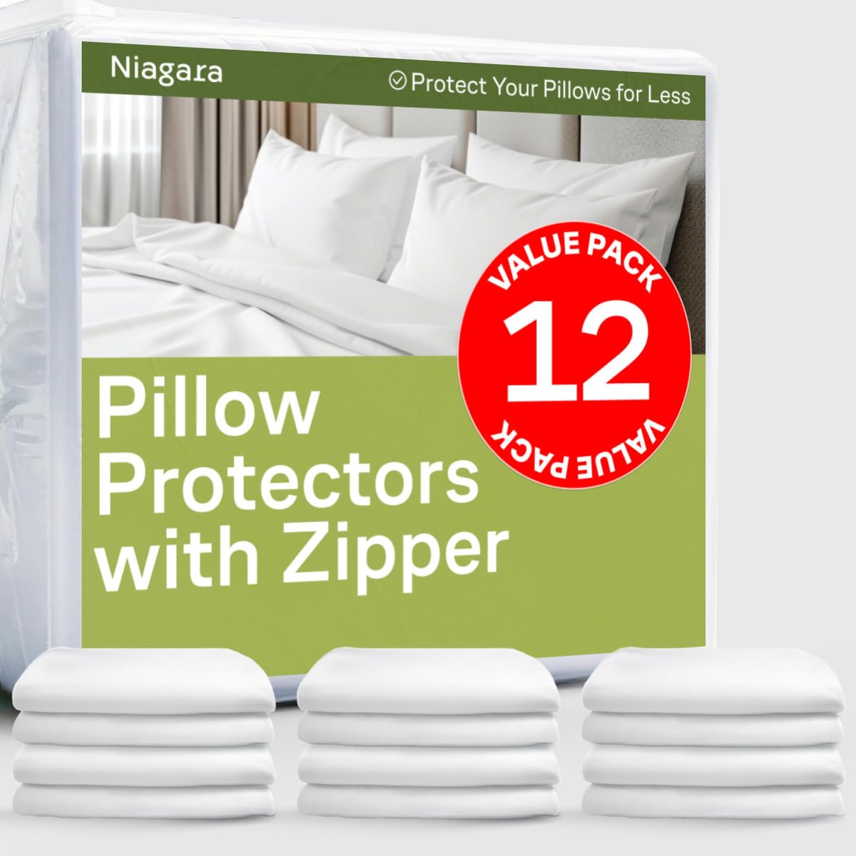 Ultra Soft Pillow Protectors with Zipper - Queen Size - Set of 4 - White